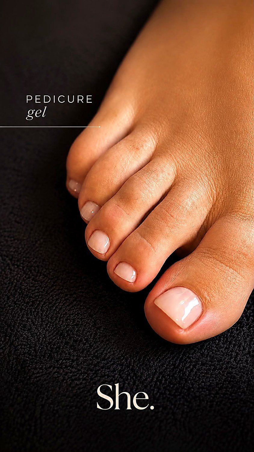 Nude gel pedicure detail by She. beauty salon in Porto